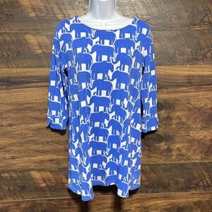 Crown & Ivy Beach Dress Elephant Print Blue‎ White Size Medium Gold Back Zipper